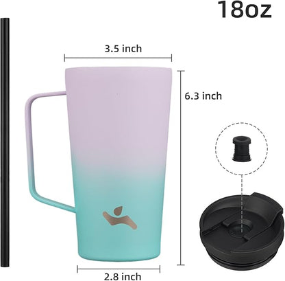 Insulated Tumbler with Handle and Straw, 18 OZ Travel Coffee Mug Stainless Steel Cup Metal Water Bottle,Lavender Green