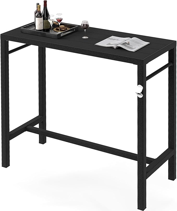 39*39*17 Outdoor Bar Table Extra Wide,Tall Bar Height Outdoor Pub Table, Ideal for Patio, Hot Tub, Dining, Balcony, Poolside, Weatherproof Composite Top, Rustproof, Built In Bottle Opener,Black