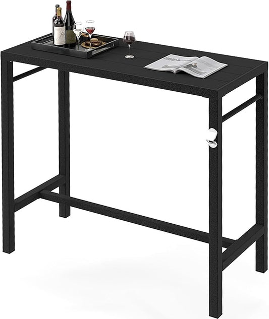 39*39*17 Outdoor Bar Table Extra Wide,Tall Bar Height Outdoor Pub Table, Ideal for Patio, Hot Tub, Dining, Balcony, Poolside, Weatherproof Composite Top, Rustproof, Built In Bottle Opener,Black