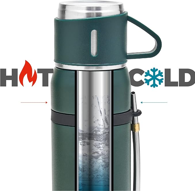 BALIBETOV Camping Thermal Flask for Mate - Vacuum Insulated With Double Stainless Steel Wall- A Mate Thermal FLask Specially Designed as Mate Argentino Kit that includes Bombilla and Mate Cup (Green)