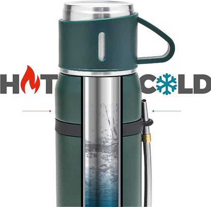BALIBETOV Camping Thermal Flask for Mate - Vacuum Insulated With Double Stainless Steel Wall- A Mate Thermal FLask Specially Designed as Mate Argentino Kit that includes Bombilla and Mate Cup (Green)