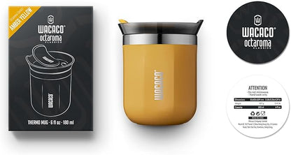 WACACO Octaroma ClassicoTravel Coffee Mug, Double-wall Stainless Steel Travel Tumbler With Drinking Lid, 6 fl oz (180ml), Amber Yellow