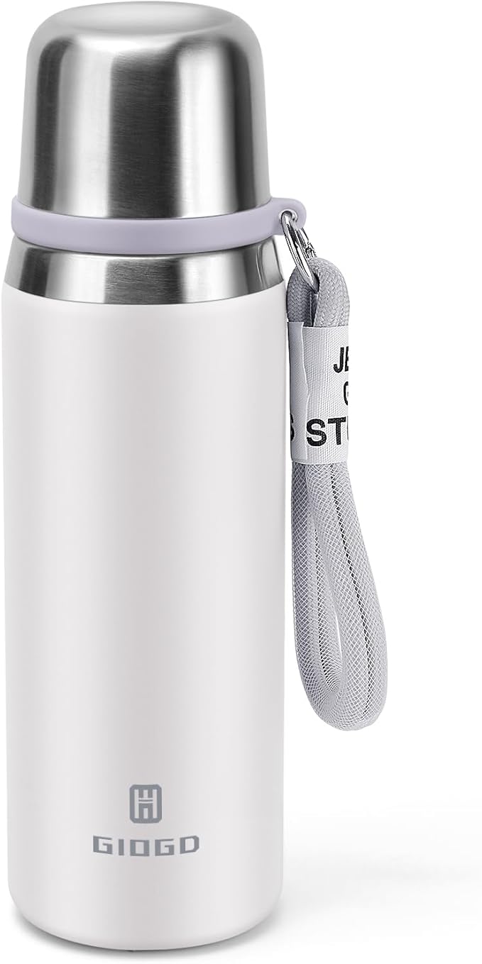 Stainless Steel thermo Bottles with cup 700ml/23.7oz Vacuum Insulated Bottle for hot and cold coffee drink water thermo flask with cup.(White,700ml)