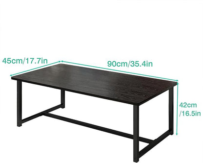 Black Coffee Table Rectangular Center Table for Living Room Open Space Side Table with Metal Frame, Easy Assembly,Wood Coffee Table