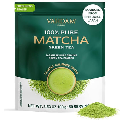 VAHDAM, Japanese Matcha Tea Powder (50 Cups,3.53oz) Sourced from Japan | Authentic Japanese Matcha Green Tea Powder | Classic Culinary Matcha From Japan