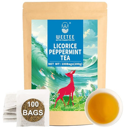 WT WEETEE Licorice Mint Tea Bags 100 Counts, Made 100% Natural & Pure Peppermint & Licorice Root, Naturally Caffeine-free, Sweet & Refreshing