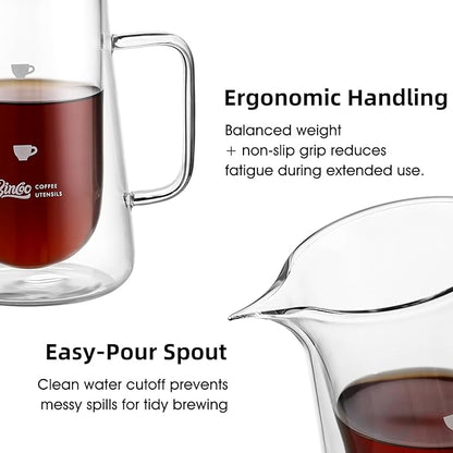 Double Wall Pour Over Coffee Maker Set - 400ml Insulated Glass Carafe with Handle, Dripper & 50 Filters, Coffee Server for Pour Over, Borosilicate Glass for Coffee, Tea, Cocktails & All Beverages