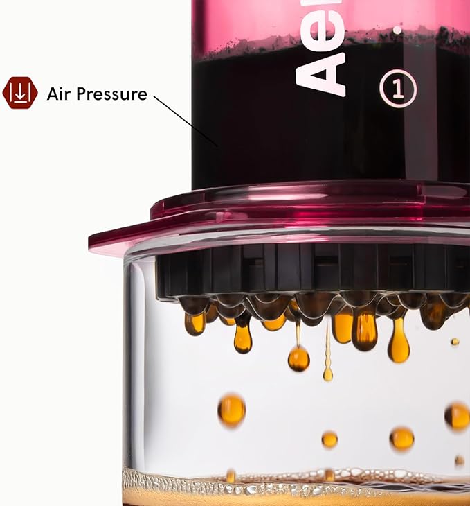 AeroPress Clear Pink Coffee Press – 3 In 1 Brew Method Combines French Press, Espresso, Full Bodied Coffee Without Grit or Bitterness, Small Portable Coffee Maker for Camping & Travel, Pink