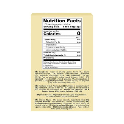 VAHDAM, Jasmine Green Tea Bags (100 Count) Med Caffeine, Non GMO | High Grown Green Tea Blended w/Pure Jasmine Flowers | Resealable Ziplock Pouch