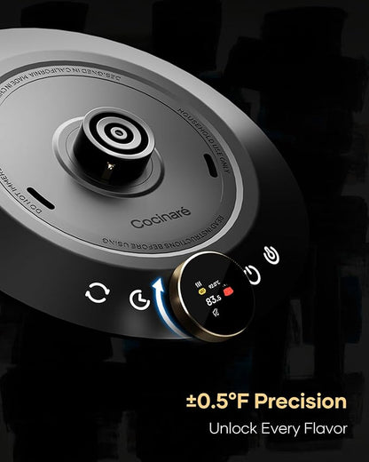 Cocinare FLOW M6 Pro Electric Gooseneck Kettle, ±0.5℉ Temperature Control for Pour-over Coffee & Tea, Stainless Steel Interior, Quick Heating for Boiling Water (Soulages Black)