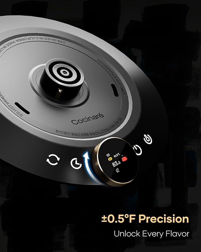 Cocinare FLOW M6 Pro Electric Gooseneck Kettle, ±0.5℉ Temperature Control for Pour-over Coffee & Tea, Stainless Steel Interior, Quick Heating for Boiling Water (Soulages Black)