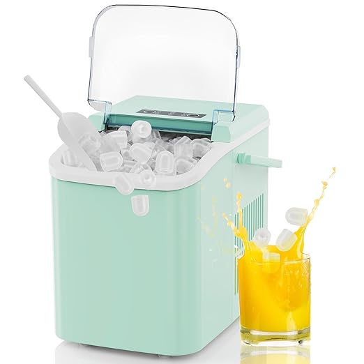 SMUG Ice Makers Countertop with Handle, Portable Ice Machine, 9 Bullet Ice Cubes in 6 Mins, 26lbs in 24Hrs, Auto-Cleaning, with Basket and Scoop, for Home, Kitchen, RV, Camping,Light Green with Handle