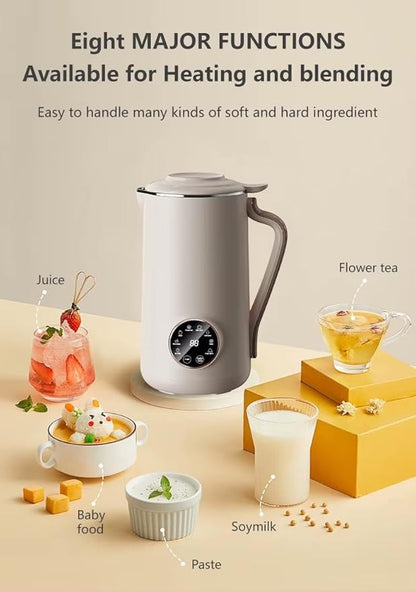 8-in-1 Nut Milk Maker, 40.5oz (1200ml) Capacity, Homemade Almond, Oat, Coconut, Soy, Plant-Based Milks, Automatic Blender with Delay Start, Keep Warm, Self-Cleaning, Boil Water Functions- White