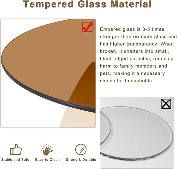 42 Inch Glass Coffee Table，Round Coffee Table with 2-Tier Tempered Glass Tabletop，Easy to Clean Circle Coffee Table with Sturdy Base for Living Room，Office （ Cream White Colored Base）