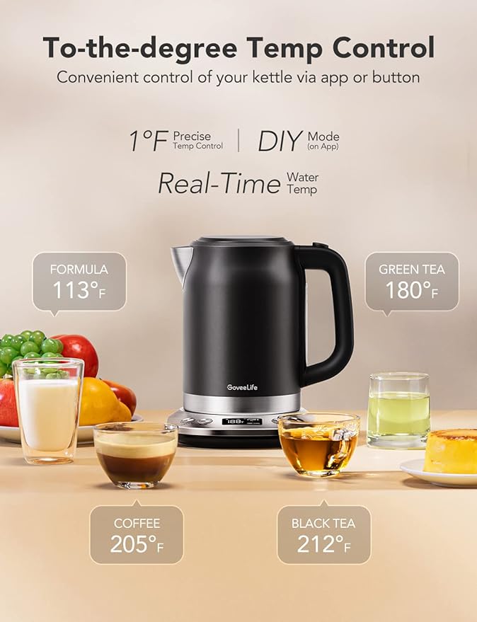GoveeLife Smart Electric Kettle Temperature Control, WiFi Electric Tea Kettle with Alexa Control, 1500W Rapid Boil, 2H Keep Warm, 1.7L BPA Free Stainless Steel Water Boiler for Tea, Coffee, Oatmeal