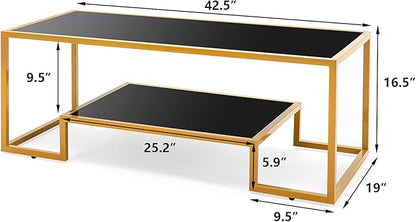 COSVALVE Simple Modern Glass 3-Piece Table Set, Includes Coffee Table and 2 End Tables, Brass