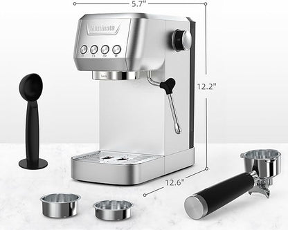 MAttinata Espresso Coffee Machine, Compact Espresso Maker 20 Bar, Stainless Steel Cappuccino Machines With Steam Milk Frother For Home Barista, Office Mattino