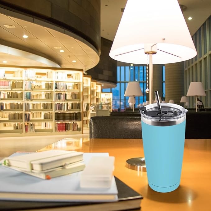 Amtidy 16 Pack 20oz Stainless Steel Tumbler with Lid, Powder Coated Vacuum Insulated Tumbler Cup, With straw and cleaning brushDouble Wall Coffee Tumbler, Powder Coated Travel Mug