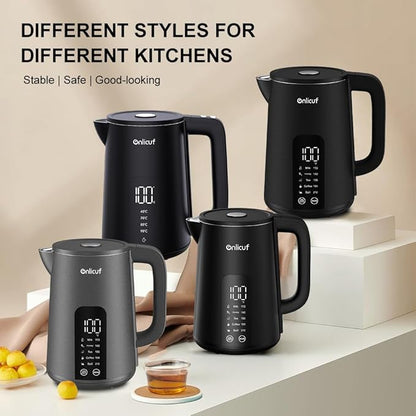 Electric Water Kettle,1.7L Double Wall Electric Tea Kettle with Temperature Control, Stainless Steel Water Boiler Heater, Digital Screen Teapot, Cordless, BPA-Free, Black