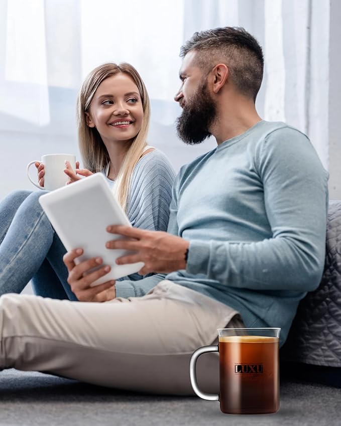 2pcs Set Glass Coffee Mugs 15oz Bell Mouth Glass Coffee Cups Clear Large Tea Cups,Cute Coffee Bar Accessories,Iced Coffee Glasses,Lead-Free Glass Cups for Water,Latte,Milk-Flat Bottomed Design