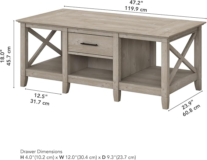 Bush Furniture Key West Coffee Table with Storage in Washed Gray