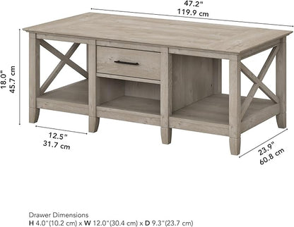 Bush Furniture Key West Coffee Table with Storage in Washed Gray