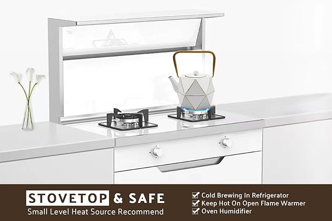 Toptier Cast Iron Teapot, Stovetop Safe Japanese Cast Iron Tea Kettle, Diamond Design Tea Pot with Removable Infuser for Loose Tea, 30 Ounce (900 ml), White