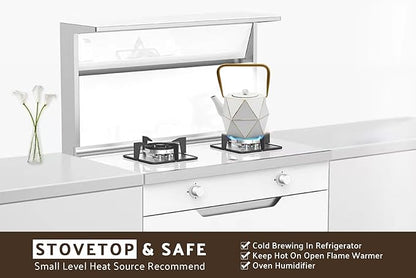 Toptier Cast Iron Teapot, Stovetop Safe Japanese Cast Iron Tea Kettle, Diamond Design Tea Pot with Removable Infuser for Loose Tea, 30 Ounce (900 ml), White