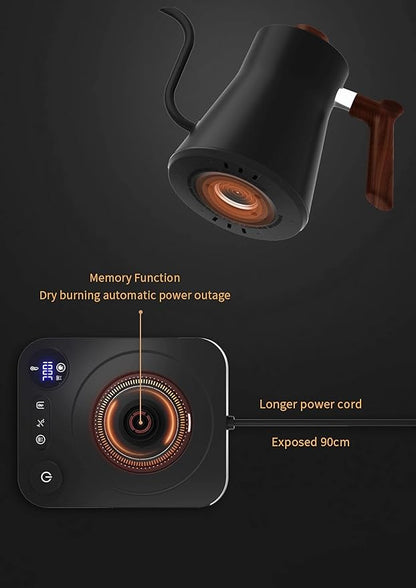 Smart Digital Electric Kettle with Variable Temperature Control, Stainless Steel Inner, 1200W Quick Heating Gooseneck Electric Kettles, Stylish Matte Finish for Coffee & Hot Beverages, 0.9L (Black)