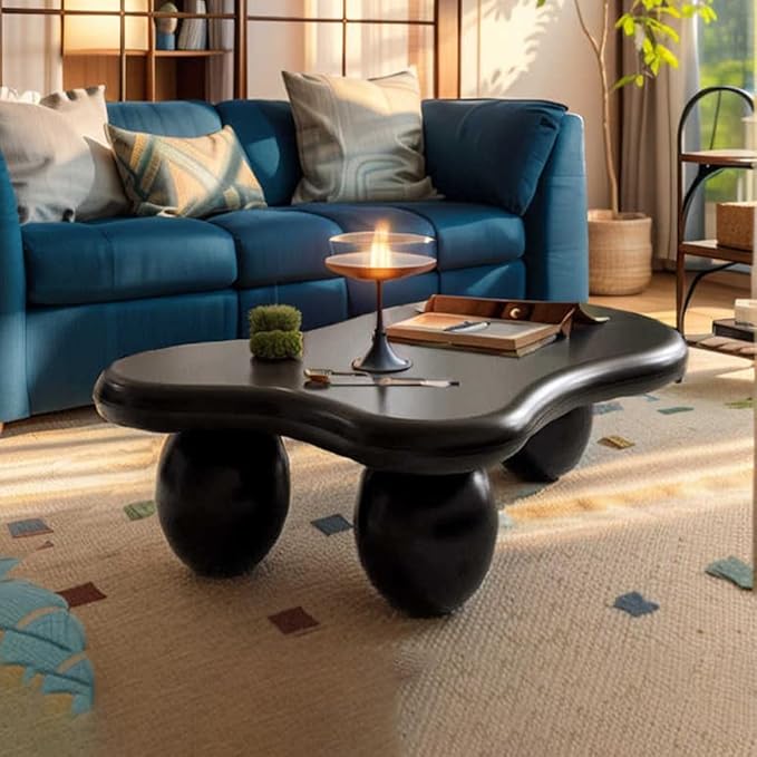 Cloud Coffee Table Modern Irregular Coffee Table Asymmetrical Unique Coffee Tables with 3 Bases for Living Room Farmhouse (D, 46")