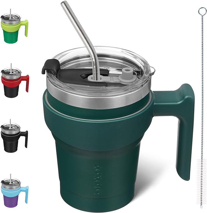 BJPKPK Tumbler With Handle And Straw Lid 10 oz Stainless Steel Insulated Coffee Tumbler Cups For Home, Office or Car,Army Green