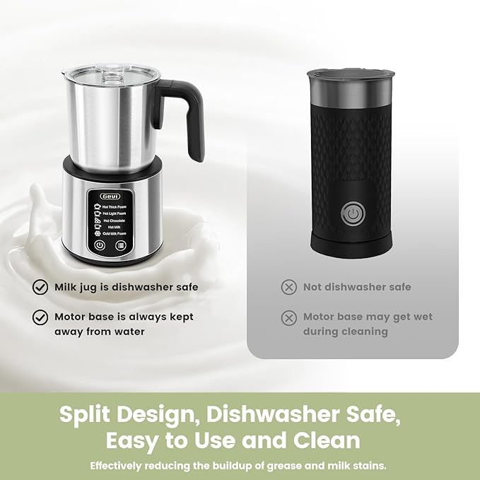 Gevi Hot Chocolate Maker with 5 in 1 Milk Frother and Steamer, Professional Milk Steamer, 17 oz/3.5 oz, Stainless Steel, Hot and Cold Milk Frother for Latte, Macchiato, Cappuccino and Hot Chocolate