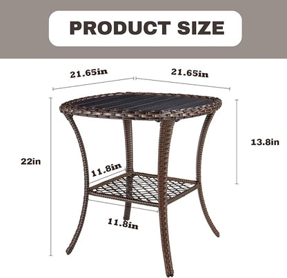 Outdoor Side Table Patio Wicker Coffee Table Outdoor End Table Rattan Bistro Table with Storage & Poly Lumber Table Top Square for Outside Balcony Porch Backyard Deck Brown