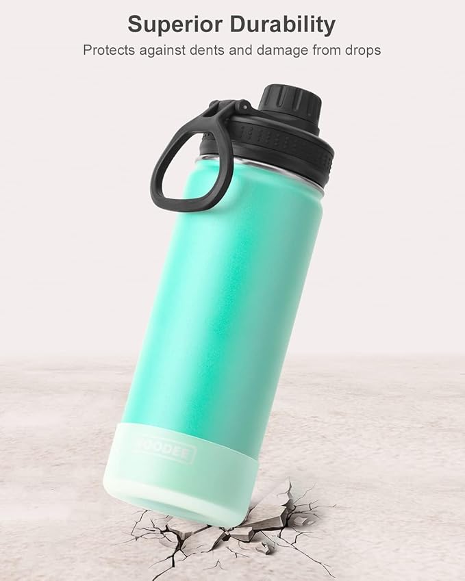 Koodee Insulated Water Bottle, 18 oz Stainless Steel Double Wall Vacuum Wide Mouth Sport Bottle with Leakproof Spout Lid (Teal)