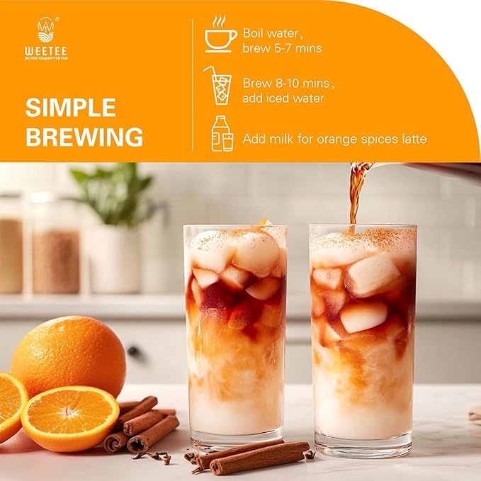 WT WEETEE Orange Spice Herbal Tea Bags, 2.5g x 50 Counts, Sweet Spices Tea Includes Cinnamon, Clove, Orange Peel, Rose Hips, Hibiscus & More, Natural Caffeine-free