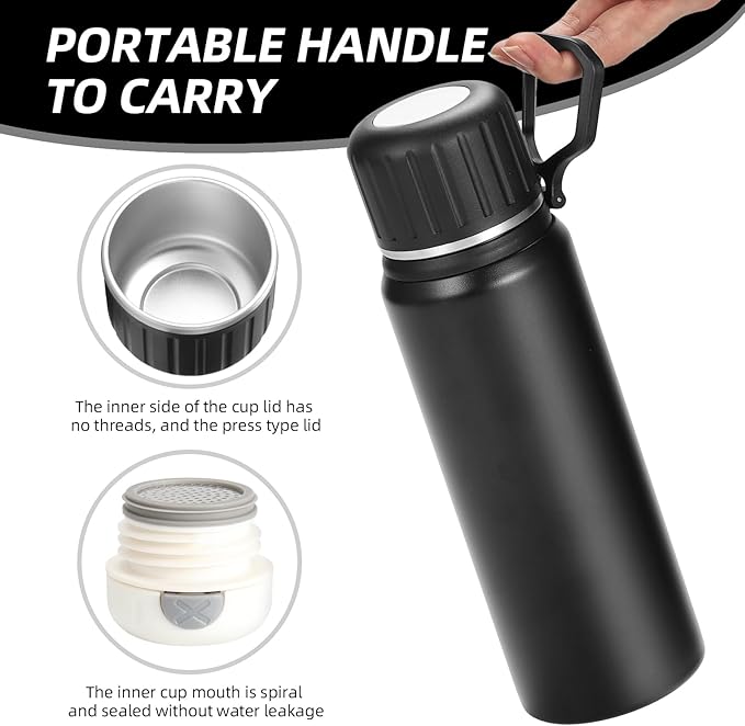 750ml/27 OZ Coffee Thermo with 3 cups, Insulated Water Bottle, Stainless Steel Vacuum Flask Set for Hot and Cold Drinks, Gifts Box