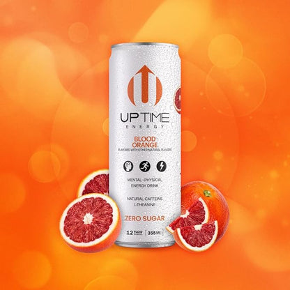 UPTIME Energy Drink, Blood Orange Sparkling, 12 Pack, Vitamin C, L Theanine, Calcium, Sugar Free Energy Drinks for Focus Support, 142mg of Natural Caffeine, 0 Calories, Clean, Natural, 12 fl oz Cans