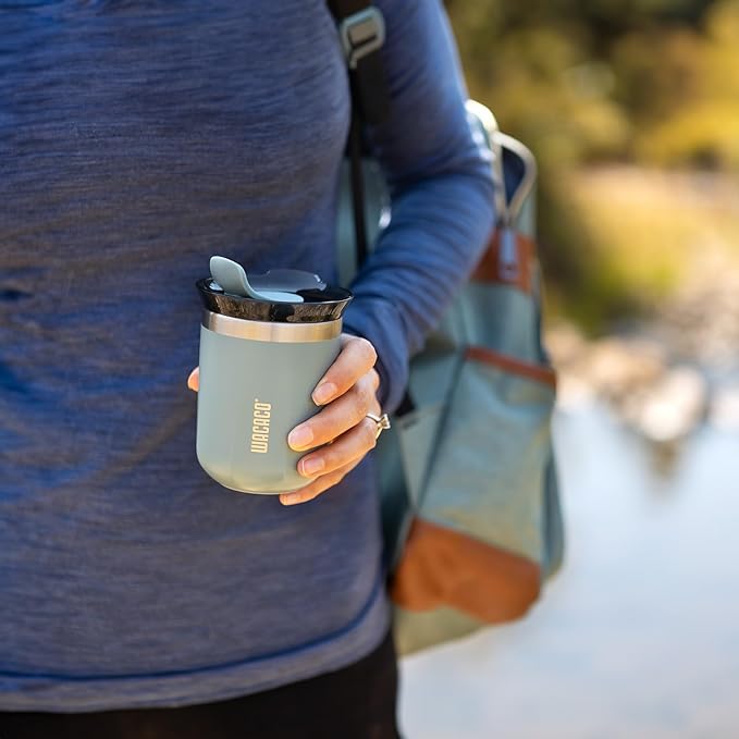 WACACO Octaroma Classico Vacuum Insulated Coffee Mug, Double-wall Stainless Steel Travel Tumbler With Drinking Lid, 6 fl oz (180ml), Cadet Blue