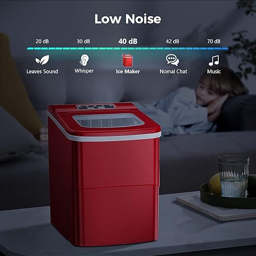AGLUCKY Ice Makers Countertop with Self-Cleaning, 26lbs/24hrs, 9 Cubes Ready in 6 Mins, Portable Ice Machine with 2 Sizes Bullet Ice/Ice Scoop/Basket for Home/Kitchen/Office/Bar/Party, Red