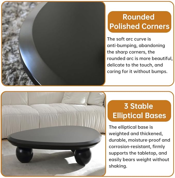 Cloud Coffee Table Modern Irregular Coffee Table Asymmetrical Unique Coffee Tables with 3 Bases for Living Room Farmhouse (G, 39")