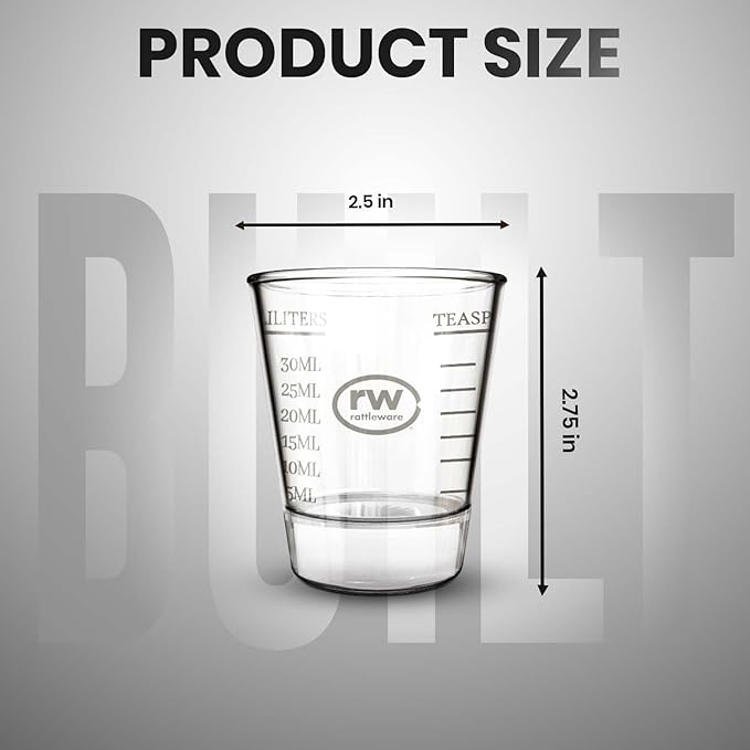 Rattleware Premium 1.5 oz Graduated Shot Glass – Heavyweight Glass with Oz, ml, tsp, tbsp Markings – Stylish & Durable for Home Bars, Coffee, Espresso Shots, Cocktails & Gatherings