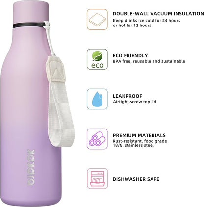 BJPKPK Insulated Water Bottles, 18 oz Stainless Steel Metal Water Bottle with Strap, BPA Free Leak Proof Jugs, Mugs, Flasks, Reusable Thermal Flasks for Sports & Travel, Dreamy Purple