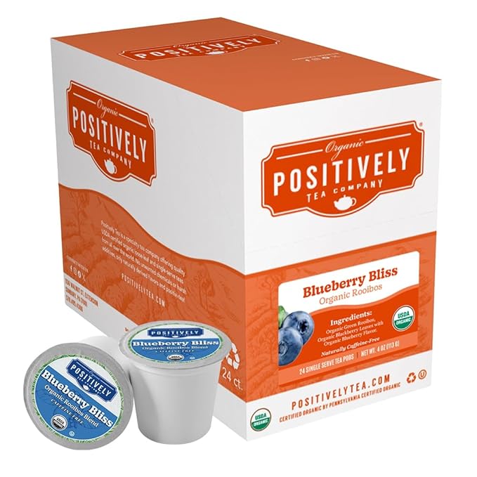 Organic Positively Tea Company, Blueberry Bliss Rooibos Tea, K-Cup Compatible, 24 Pods