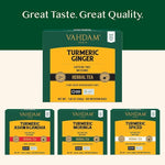 Load image into Gallery viewer, VAHDAM, Organic Turmeric Ginger Herbal Tea Bags (100 Pyramid Tea Bags) Caffeine Free, Non GMO | 100% Pure Herbal Blend - Savory &amp; Spicy, Plant-Based Teabags | Resealable Ziplock Pouch