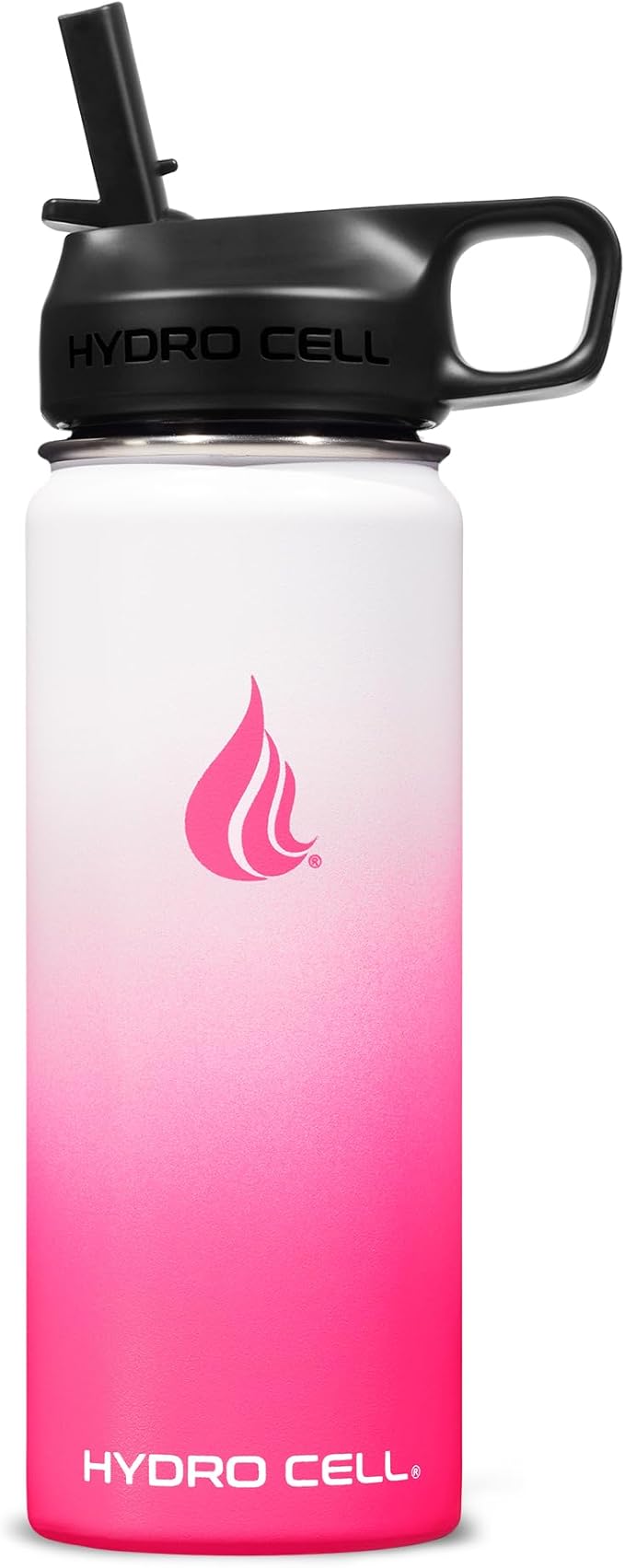 HYDRO CELL Stainless Steel Insulated Water Bottle with Straw - For Cold & Hot Drinks - Metal Vacuum Flask with Screw Cap and Modern Leakproof Sport Thermos for Adults (White/Pink 18oz)