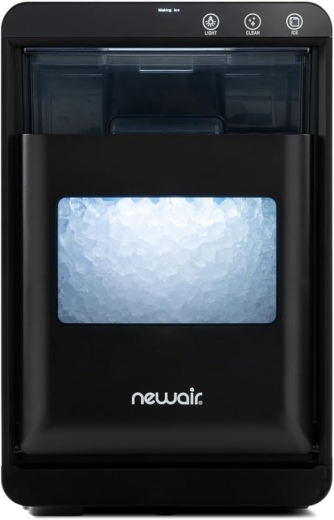 Newair Nugget Ice Maker Countertop, 44 lbs in 24 Hours Ice Machine Nugget, Self Cleaning Ice Maker in Black Stainless Steel, Perfect for Home Bar, Kitchen Countertop, RV, Home Office