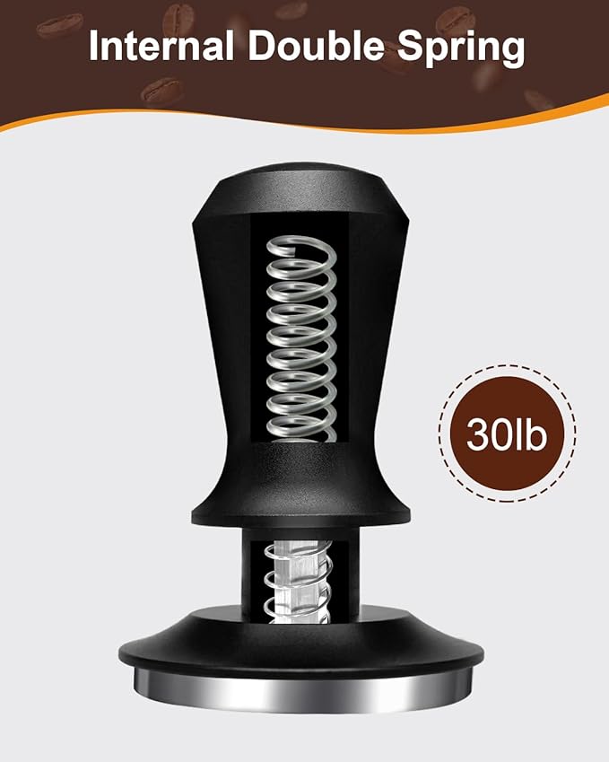 53.3mm Espresso Tamper, Coffee Tamper with Stainless Steel Ripple Base, Barista Espresso Coffee Tamper with 30lbs Spring Loaded and Aluminum Handle Fits for Breville Series 54mm Portafilter