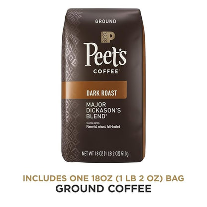 Peet's Coffee, Dark Roast Ground Coffee - Major Dickason's Blend 36 Ounces (2 Bags of 18 Ounces)