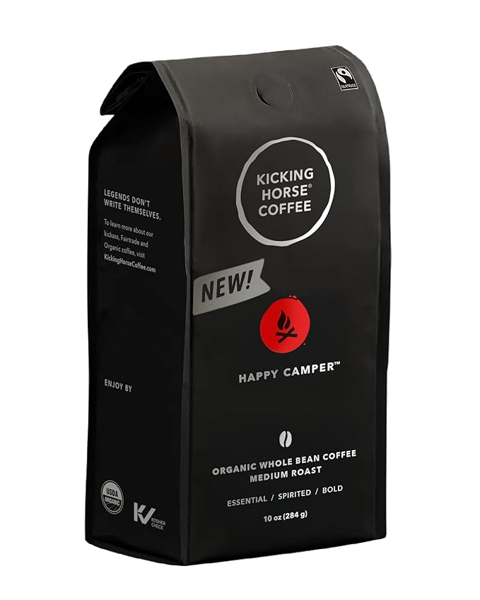 Kicking Horse Happy Camper Whole Bean Coffee, 10 Ounce - Certified Organic, Fairtrade, Kosher Coffee
