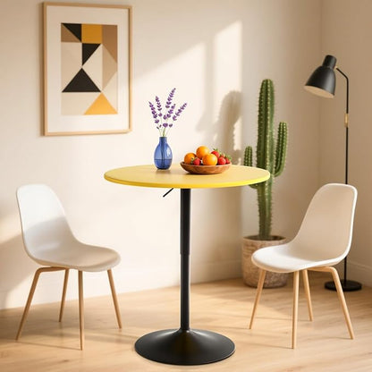 Athena Collection Bar Table Modern Round Cocktail Table Height Adjustable, Tall Bistro Pub Table with Sturdy Base, Suitable for Home, Kitchen, Pub, Restaurant, Yellow
